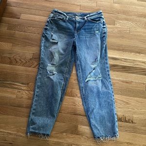 Classic Blue Distressed Women's Straight Leg Jeans